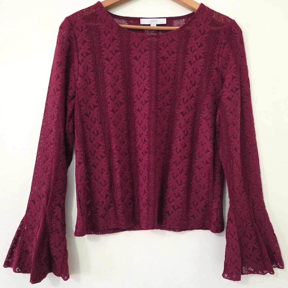 Loft Sheer Lacy‎ Bell Sleeve Top Sz XL Dark Boho Goth Whimsigoth Witchy Y2K